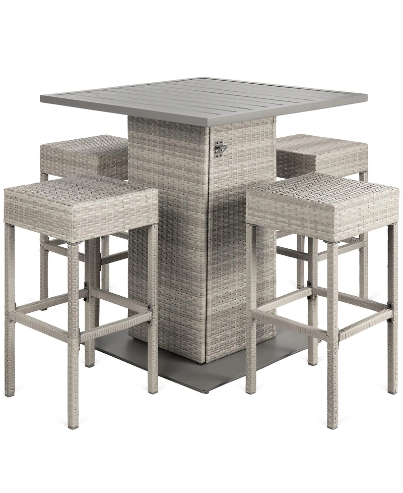 Best Choice Products 5-Piece Patio Wicker Bar Set w/ Built-In Bottle Opener, Hidden Storage Shelf, 4 Stools