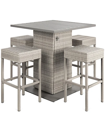 Best Choice Products 5-Piece Patio Wicker Bar Set w/ Built-In Bottle Opener, Hidden Storage Shelf, 4 Stools