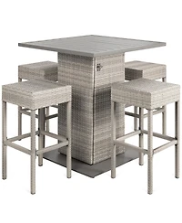 Best Choice Products 5-Piece Patio Wicker Bar Set w/ Built-In Bottle Opener, Hidden Storage Shelf, 4 Stools