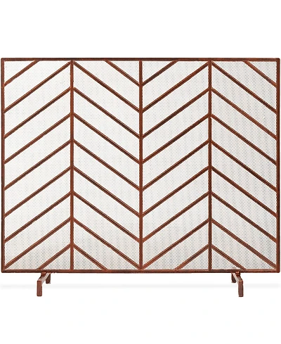 Best Choice Products 38x31in Single Panel Handcrafted Iron Chevron Fireplace Screen w/ Distressed Finish
