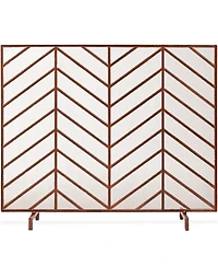 Best Choice Products 38x31in Single Panel Handcrafted Iron Chevron Fireplace Screen w/ Distressed Finish