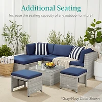 Best Choice Products Set of 2 Multipurpose Patio Wicker Ottomans w/ Removable Cushions, Steel Frame