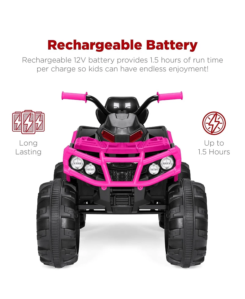 Best Choice Products 12V Kids Ride-On Atv Quad w/ Bluetooth, 3.7mph Max, Treaded Tires, Led Lights, Radio
