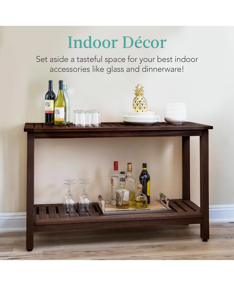 Best Choice Products 48in 2-Shelf Indoor Outdoor Wooden Console Table Multifunctional Buffet Bar Storage