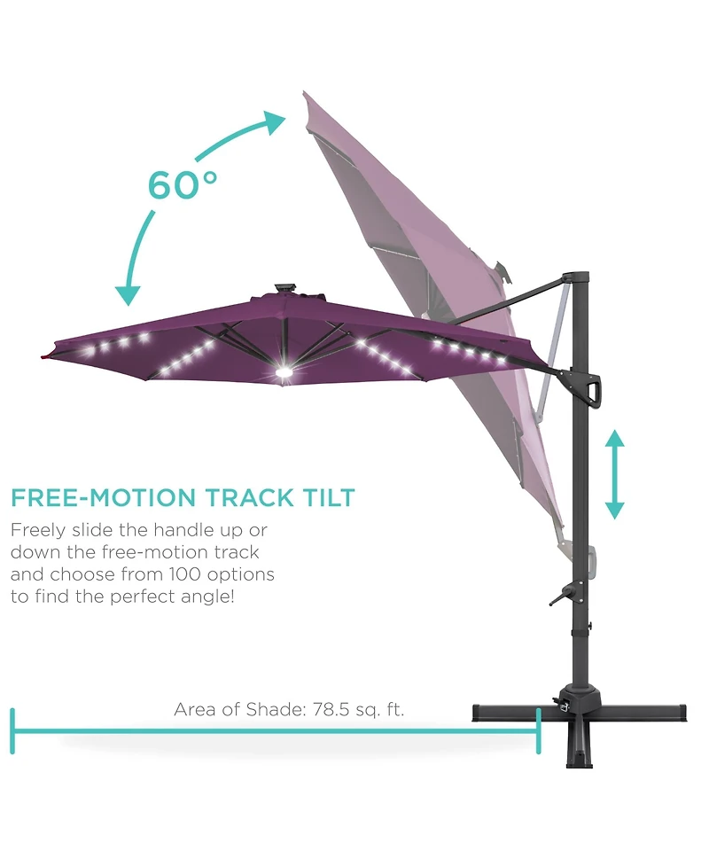 Best Choice Products 10ft 360-Degree Solar Led Lit Cantilever Patio Umbrella, Outdoor Hanging Shade