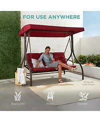 Best Choice Products 3-Seat Outdoor Converting Canopy Swing Glider Patio Hammock w/ Removable Cushions