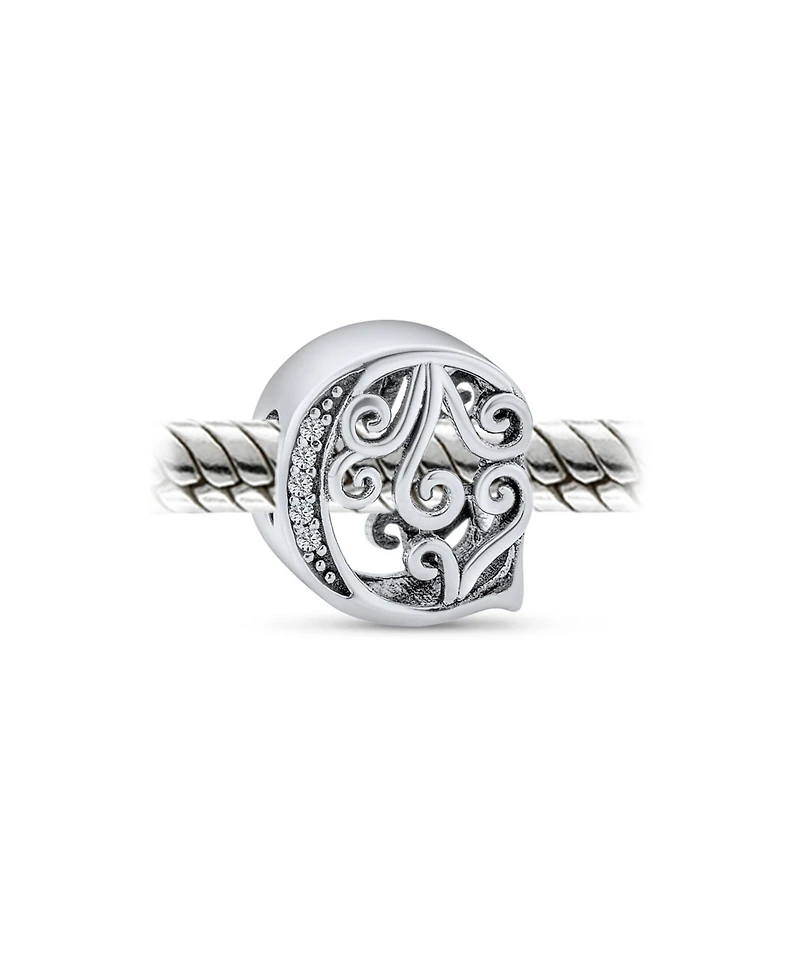 Bling Jewelry Initial Alphabet Bead Charm Fancy Scroll Cz Sparkle Block Letter A-z for Bracelet