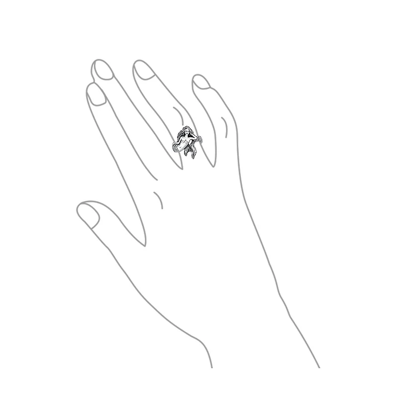 Bling Jewelry Nautical Marine Life Tropical Beach Nymph Siren Mermaid Ring Oxidized .925 Sterling Silver 2MM Band