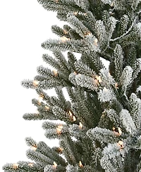Puleo 7.5" Pre-Lit Flocked Franklin Fir Artificial Christmas Tree with Matching Skirt