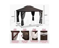 Pamapic 12 ft. x 14 ft. Metal Hardtop Gazebo with Curtains