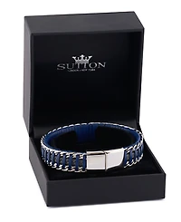 Rhona Sutton Blue Grey Leather with Chain Stainless Steel Bracelet