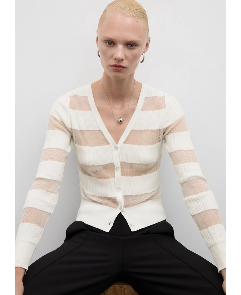 Mango Women's Sheer Textured Cardigan Sweater