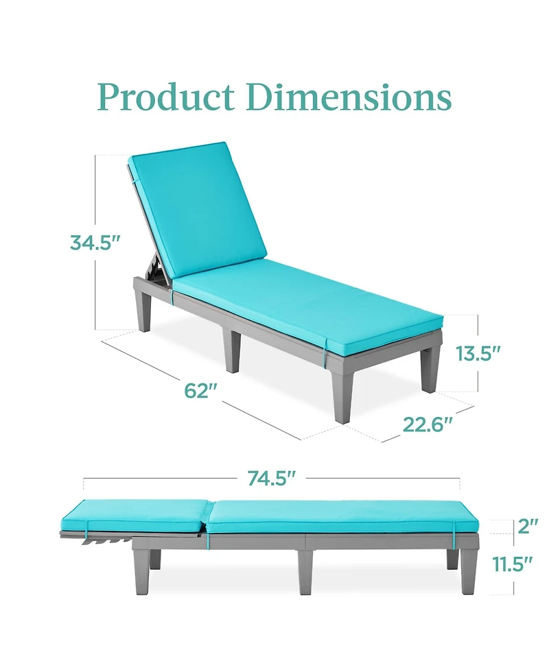 Best Choice Products Outdoor Lounge Chair, Resin Patio Chaise Lounger w/ Seat Cushion, 5 Positions