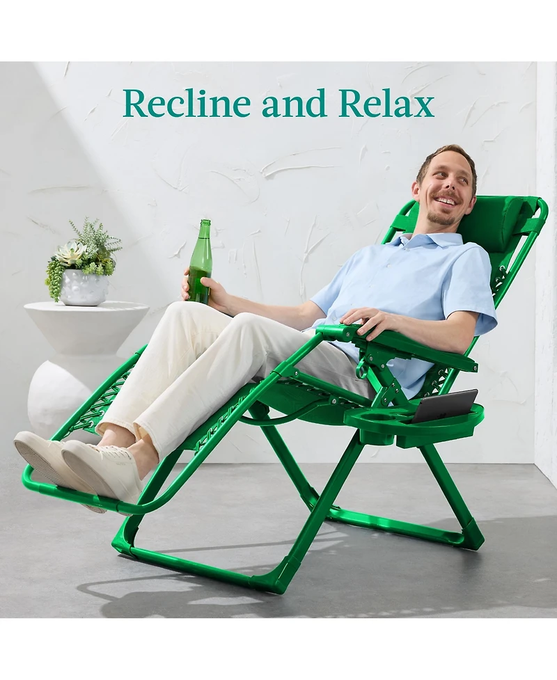 Best Choice Products Monochromatic Zero Gravity Chair, Folding Patio Recliner w/Side Tray, Headrest