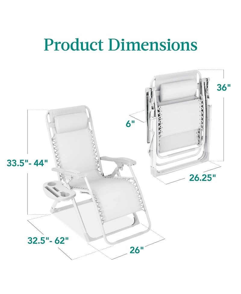 Best Choice Products Monochromatic Zero Gravity Chair, Folding Patio Recliner w/Side Tray, Headrest