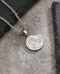 Rhona Sutton Silver Stainless Steel Saint Christopher Coin Pendant Necklace