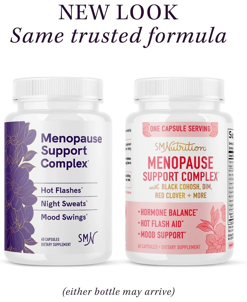 Menopause Supplement for Women, Hot Flashes & Night Sweats, Hormone Balance, Menopause Relief, Black Cohosh, Dim, Red Clover, SMNutrition, 60ct