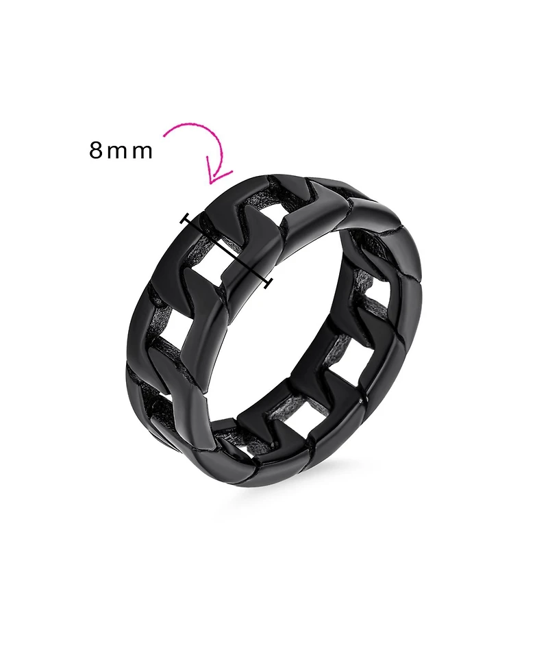 Bling Jewelry Black Wide Open Rope Cuban Cable Curb Chain Link Ring Band Gothic Solid Stainless Steel