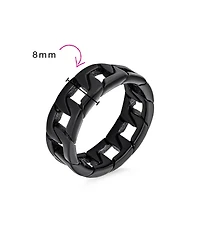Bling Jewelry Black Wide Open Rope Cuban Cable Curb Chain Link Ring Band Gothic Solid Stainless Steel