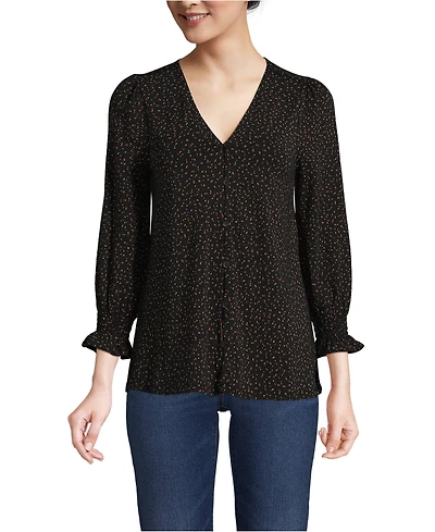 Lands' End Women's 3/4 Sleeve Lightweight Jersey Button Front Top