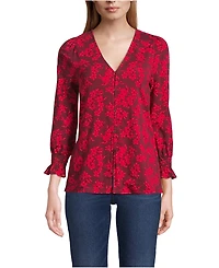 Lands' End Women's 3/4 Sleeve Lightweight Jersey Button Front Top