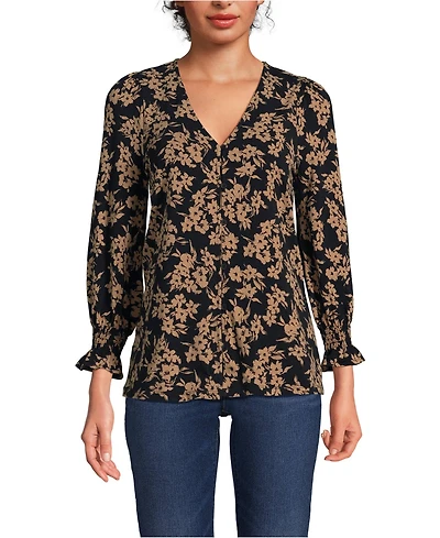 Lands' End Women's 3/4 Sleeve Lightweight Jersey Button Front Top