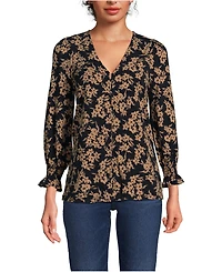 Lands' End Women's 3/4 Sleeve Lightweight Jersey Button Front Top