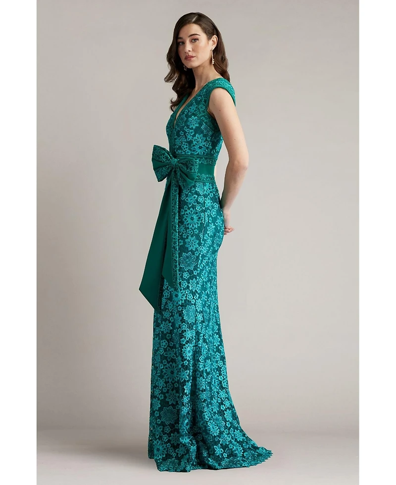Tadashi Shoji Women's Esha Embroidered Waist Bow Gown