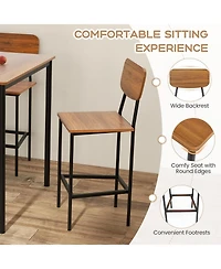 5-Piece Industrial Dining Table Set with Counter Height and 4 Bar Stools-Walnut