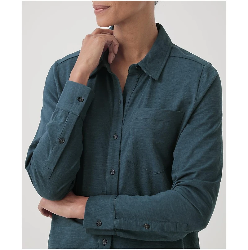Pact Women's Organic Relaxed Slub Long Sleeve Button Up