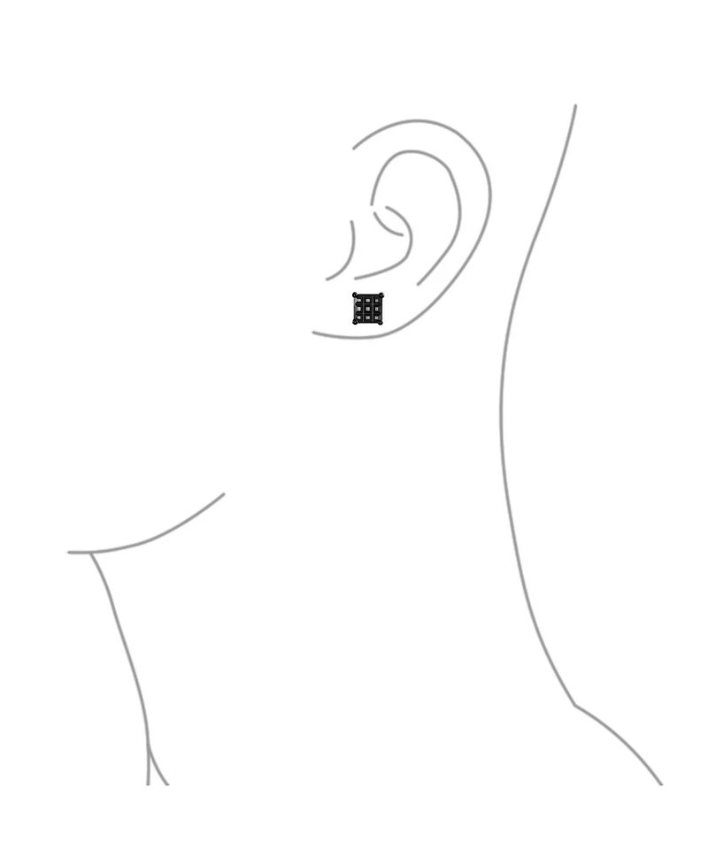 Bling Jewelry Black On Black Invisible Cut Square Cz Checkboard Cubic Zirconia Prong Basket Set Stud Earrings Sterling Silver