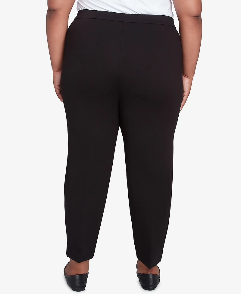 Alfred Dunner Plus Size Rue Rivoli Embroidered Leaf Flat Elastic Waist Average Length Ponte Pants