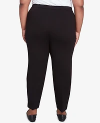 Alfred Dunner Plus Size Rue Rivoli Embroidered Leaf Flat Elastic Waist Average Length Ponte Pants