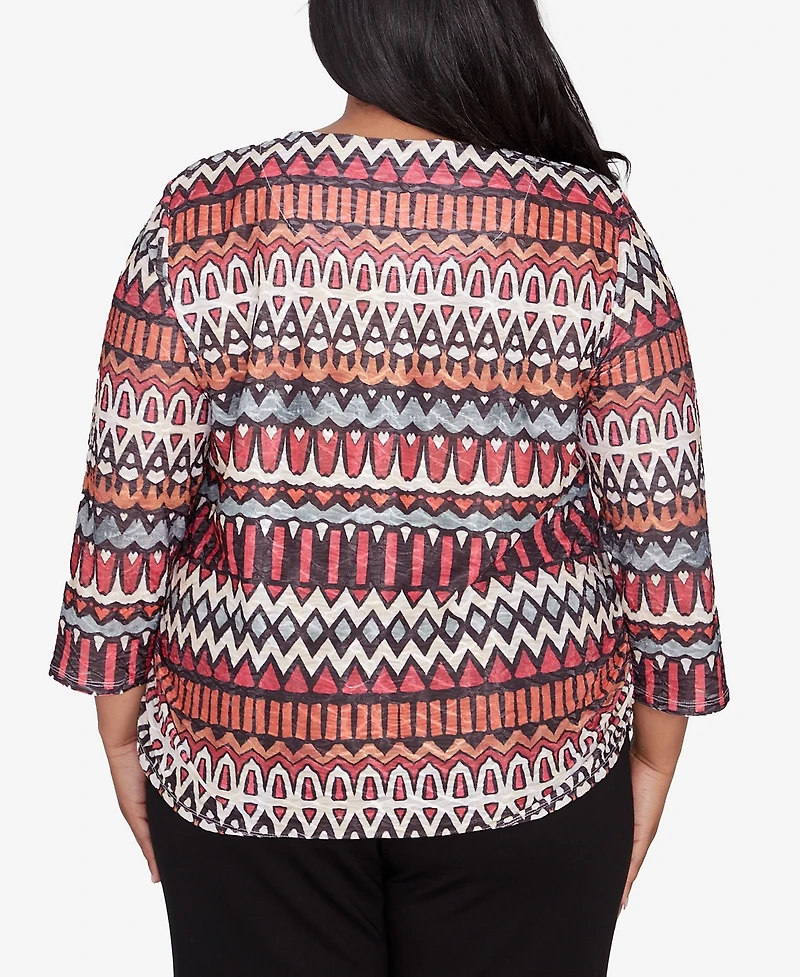 Alfred Dunner Plus Size Runway Ready Geometric Crew Neck Ruched Side Top