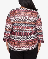 Alfred Dunner Plus Size Runway Ready Geometric Crew Neck Ruched Side Top