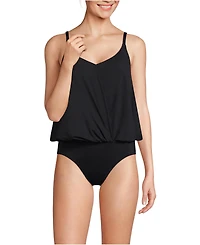 Lands' End Women's Smoothing Control Blouson Fauxkini One Piece Swimsuit