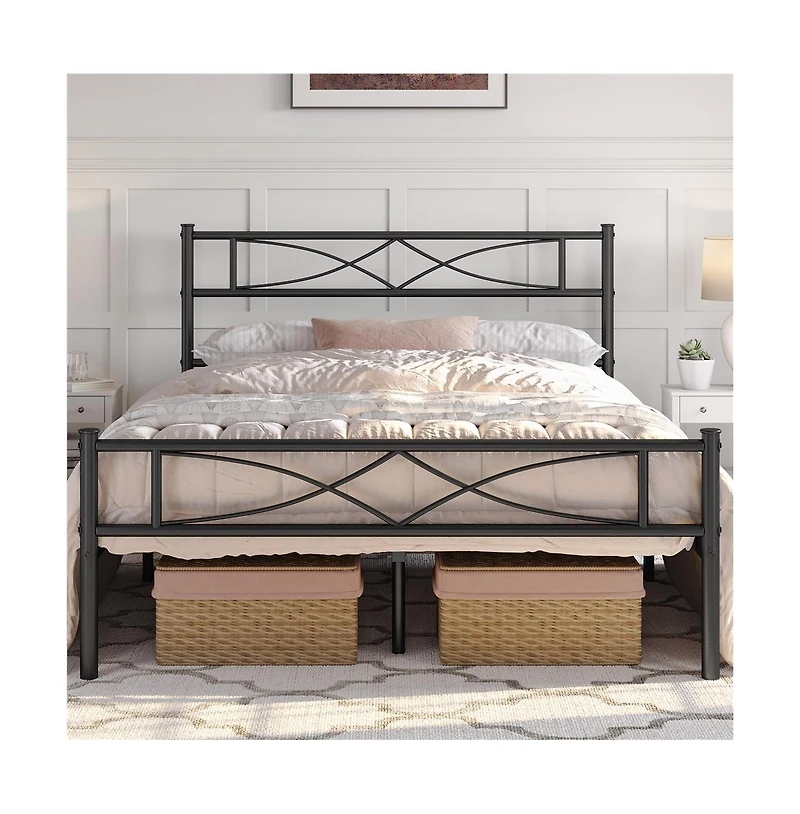 Yaheetech Simple Full Metal Bed Frame with Curved Design Headboard and Footboard