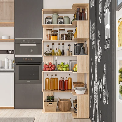 Famapy 7-Shelves Accent Bookcase, Open Back Bookshelf, Corner Bookcase