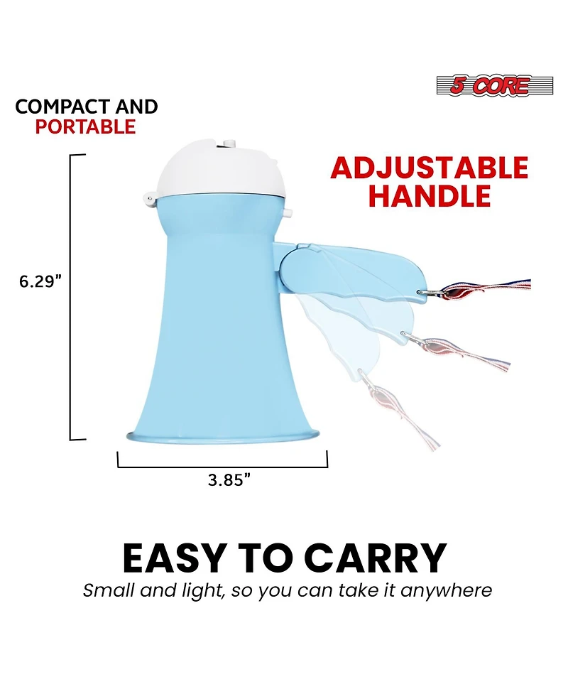 5 Core Megaphone Bullhorn Speaker 15W Mini Battery Power Bull horn w Siren 400 Yard Range - Sky Blue