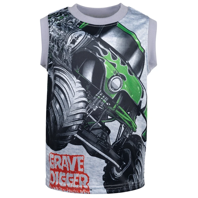 Monster Jam Toddler Boys Grave Digger El Toro Loco Megalodon T-Shirt Tank Top and French Terry Shorts 3 Piece Set to