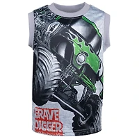 Monster Jam Toddler Boys Grave Digger El Toro Loco Megalodon T-Shirt Tank Top and French Terry Shorts 3 Piece Set to