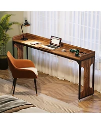 Tribesigns Overbed Table with Wheels, 71" Queen Size Bed Table with Adjustable Tilt Board, Mobile Laptop Cart with Outlets & Usb Ports