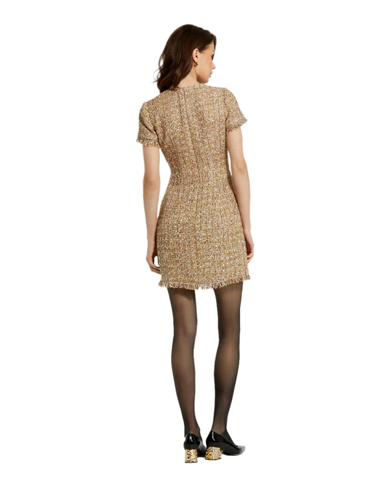 Mac Duggal Women's Boucle Short Sleeve Mini Dress With Pockets