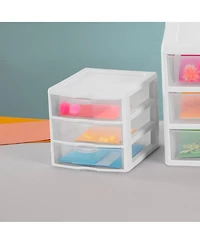 Sterilite ClearView Plastic Small 3 Drawer Desktop Storage Unit, White, 6 Pack