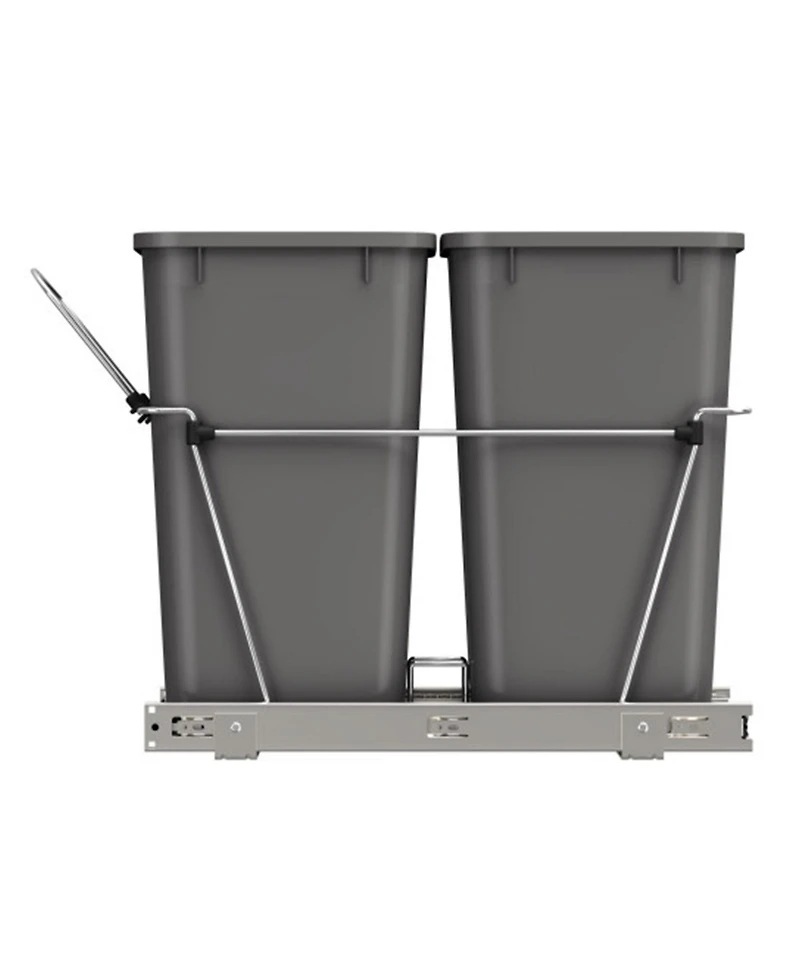 Rev-a-shelf Double Pullout Trash Can 35 qt. for Kitchen, Gray, Rv-18KD-13C-S