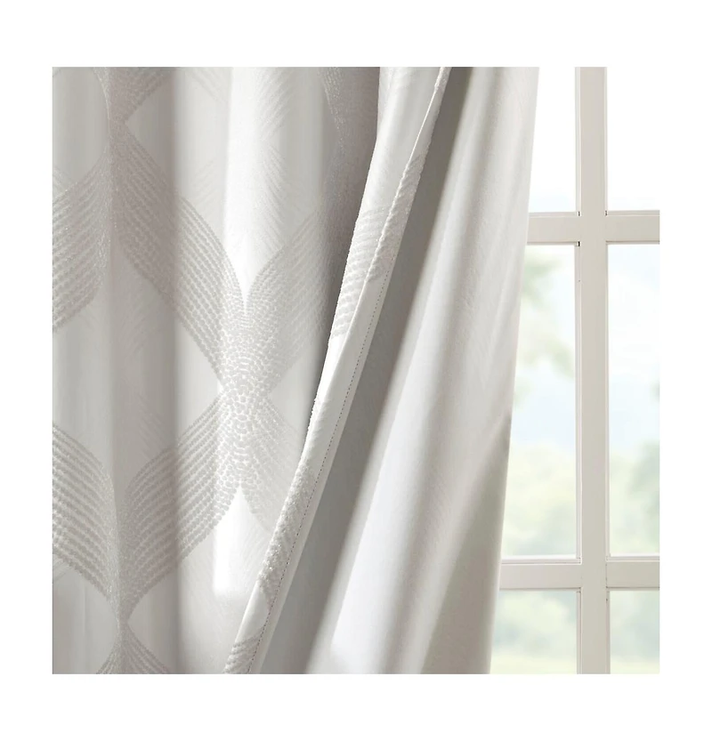 Bentley Ogee Knitted Jacquard Total blackout curtains for bedroom, Silver grommet top fit up to 1.25 inches rod Single Curtain Panel for Living Room,