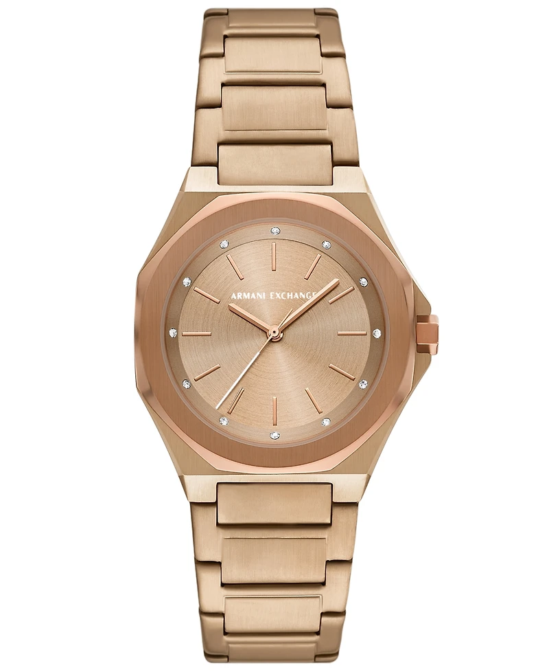 A|X Armani Exchange Unisex Quartz Three-Hand Rose Gold-Tone Stainless Steel Watch 34mm