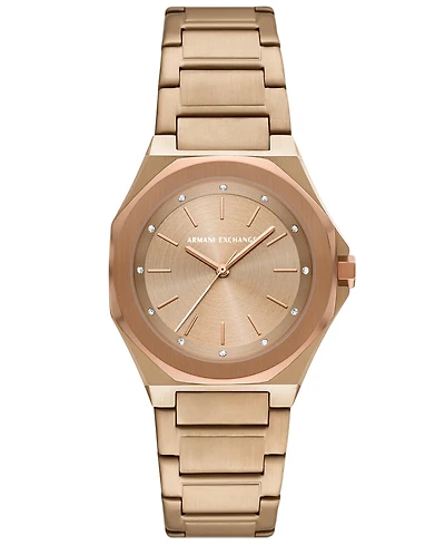 A|X Armani Exchange Unisex Quartz Three-Hand Rose Gold-Tone Stainless Steel Watch 34mm