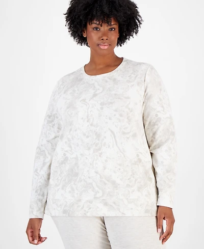 Id Ideology Plus Size Bubble-Print Fleece Crewneck Pullover Top