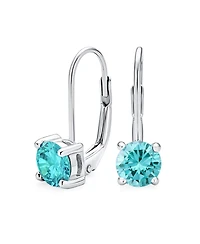 Bling Jewelry Traditional Round 1CT Cz Solitaire Drop Earrings Gold Plated .925 Sterling Silver Leverback